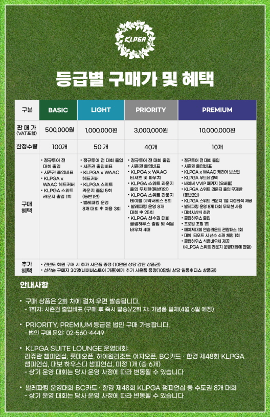 KLPGA, 특별한 혜택으로 구성한 '2026 KLPGA투어 시즌권' 판매